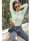 Body cu mâneci lungi în coaste, mentă FG599 - Magazin online - Boutique